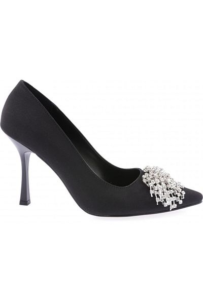 Prego Black Women's Crystal Grape Studded Buckle Heeled Shoes - 030-23y