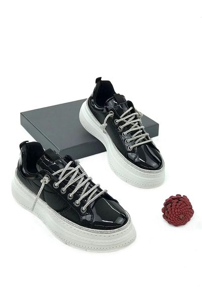 Prego ParkModa- Black Women's Sneakers with Stone Detail