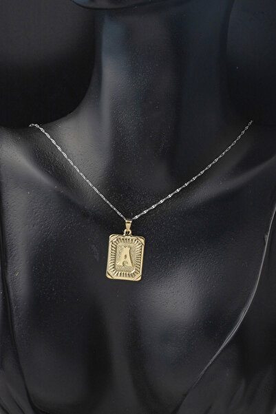 Bilezikci Kare Plakalı A Harf Kolye Ucu 14 Ayar Altın