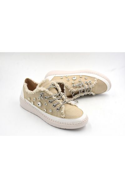 Prego (Park Fashion) Denim Gnlük Women's Shoes with Stone Piping Detail Ten
