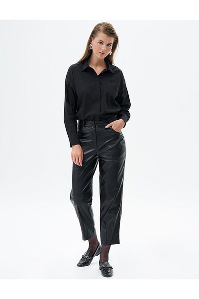 KYR Faux Leather Trousers with Metal Accessory Detail Black