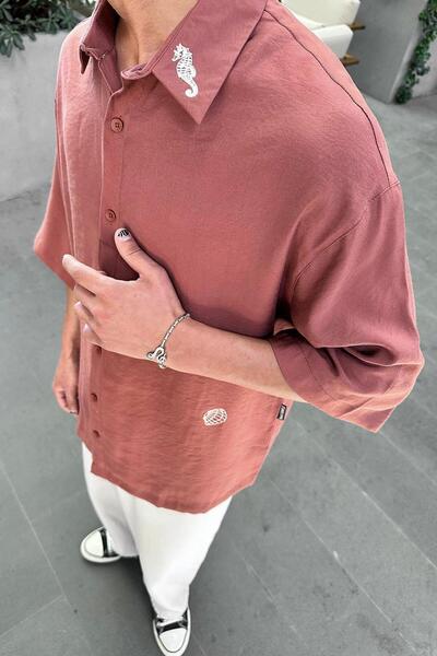 HAFKAGİYİM MAVİ Морський кінь Вишивка Деталь BS Oversize Сорочка