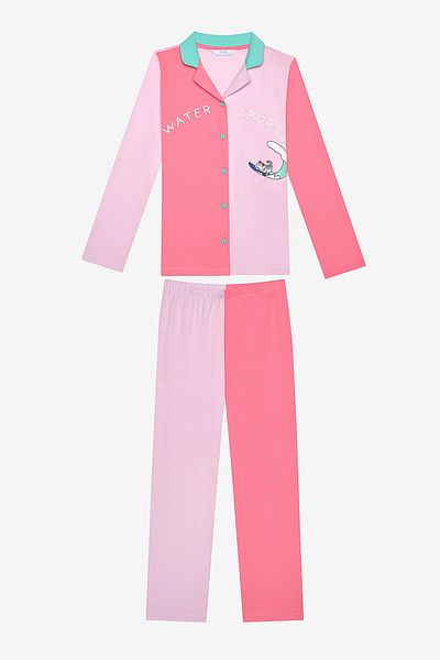 Penti Buntes, cremefarbenes Hemd-Pyjama-Set für Mädchen aus Baumwolle