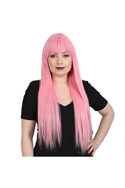 Seçkin Trend Perucă sintetică din fibre lungi cu breton / roz caramel