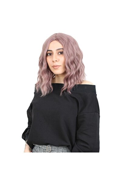 BilfolD شعر مستعار قصير مموج من الألياف بدون خصلات / وردي باهت