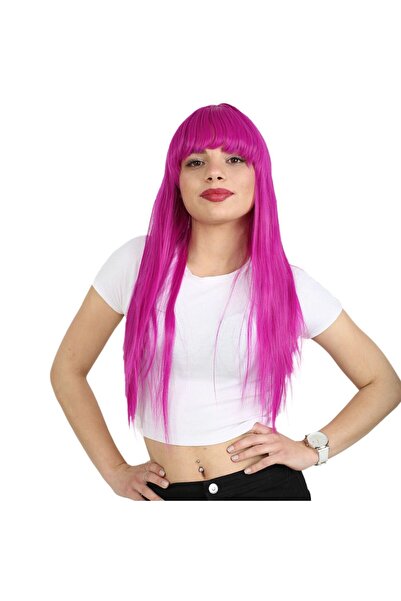 Afrodit Giyim شعر مستعار صناعي طويل من الألياف / فوشيا