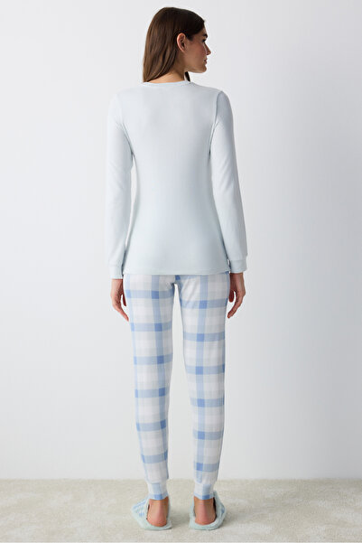 Penti Sleepy Gingham Açık Mavi Termal Pijama Altı