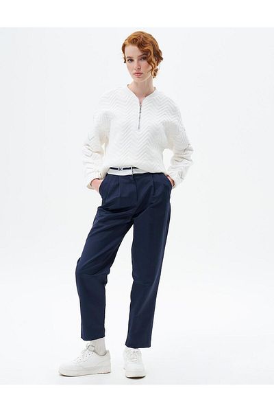 KYR Dark Navy Carrot Trousers - Logo and Pleat Detail