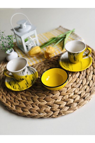 Den Tasarım Hediyelik Den Design Yellow Ceramic Coffee Cup Set for 2 People
