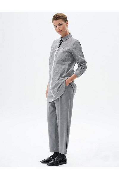 KYR Elastic Gathered Ankles Line Pattern Tunic Black