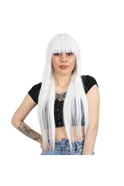 Seçkin Trend Perucă sintetică din fibre lungi cu breton / albă