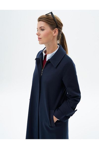 Kayra Navy Blue Stamp Cap - Collar Detailed