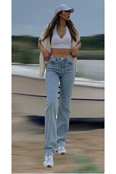 Trn JNS Since 90's Loose Blue Snow Lycra Super High Waist Loose Jeans