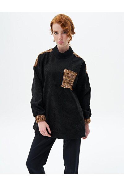 Kayra Tüvit Garnili Sweatshirt Siyah