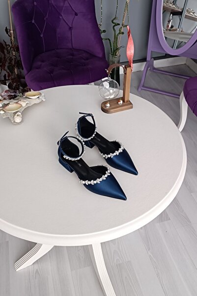 LA CALZATURE Balerini dublu Waterway din satin albastru bleumarin - Pantofi d...