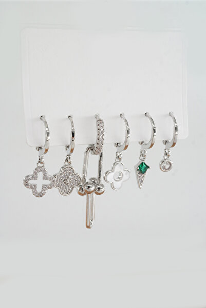 By Zeyna Aksesuar Kadın Vip Seri Mix Zirkon Taşlı 6'lı Küpe Seti