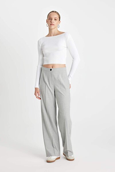 DeFacto C6402Ax/Gr28 Defacto Women's Canvas Trousers Lt.Grey Melange