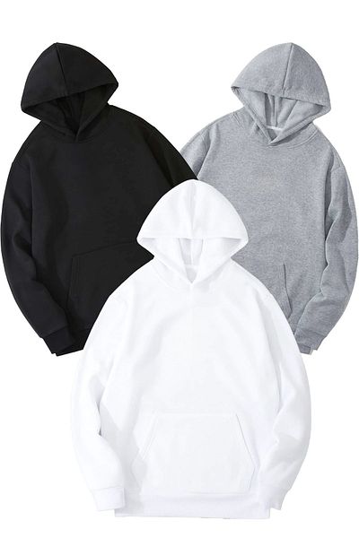 MODARİCH Hanorac oversize simplu, simplu, 3 piese - negru gri alb, cu glugă