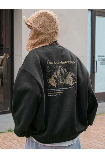 MODARİCH Hanorac oversize Arid Mountain - negru, cu gât crew