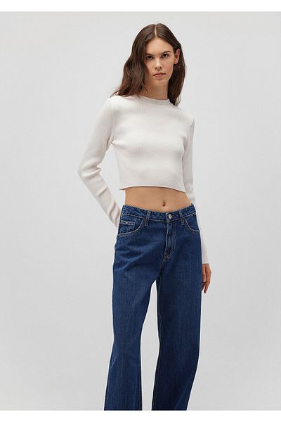 Mavi Weißer Crop-Pullover mit Rundhalsausschnitt, tailliert/körperbetont 1710518 -70057