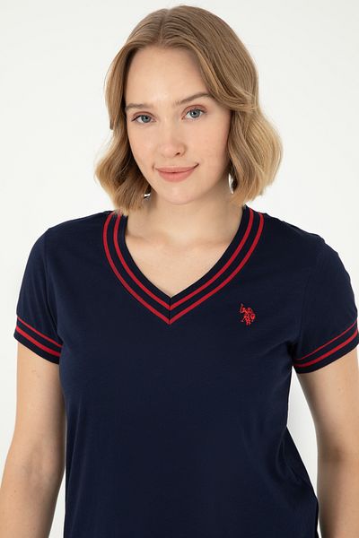 U.S. Polo Assn. Női sötétkék V-nyakú póló 50285848 -vr033