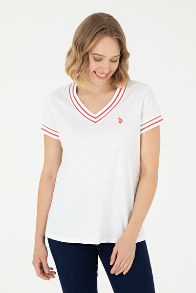 U.S. Polo Assn. Γυναικείο λευκό μπλουζάκι με λαιμόκοψη 50285848-VR013