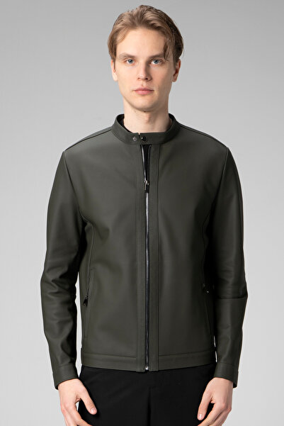 Dericlub Ronaldo Tafta Gerçek Deri Erkek Ceket Haki