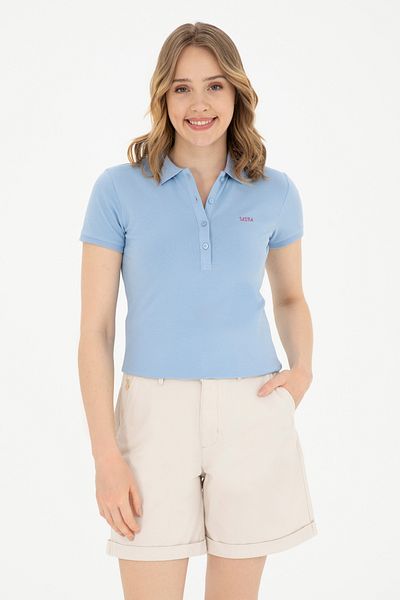 U.S. Polo Assn. Tricou de damă albastru deschis cu gât polo - 50285846 -VR003