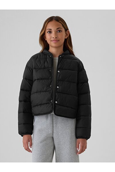 GAP Kız Çocuk Siyah Lightweight PrimaLoft® P.U.R.E.™ Puffer Şişme Bomber Ceket