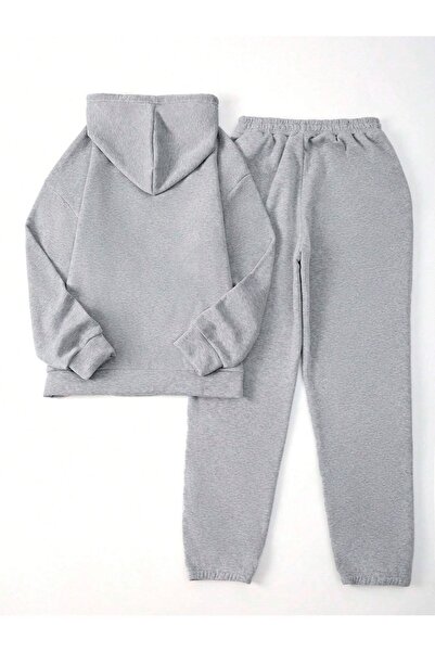 Mythologie California Minimal Sweatshirt Sweatpants Jogger - Grey Printed Tracksuit Set Hooded