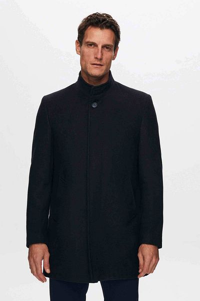 D'S Damat Παλτό με κανονική εφαρμογή Navy Blue γιακά