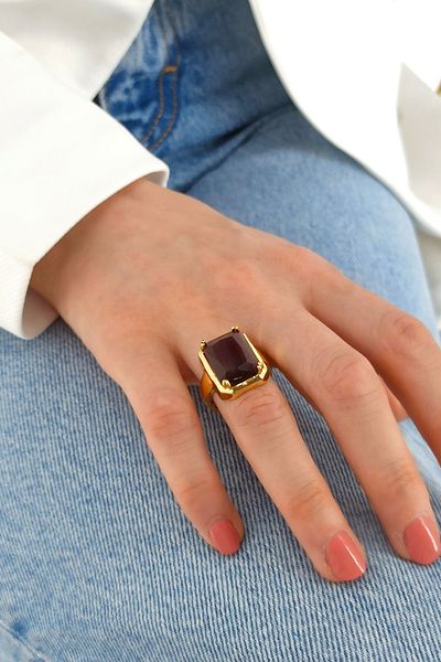 Çlk Accessories خاتم حجر مربع قابل للتعديل ممتاز