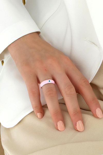 Çlk Accessories خاتم مطلي بالمينا قابل للتعديل مع خرز عين الشر - TrYing1278