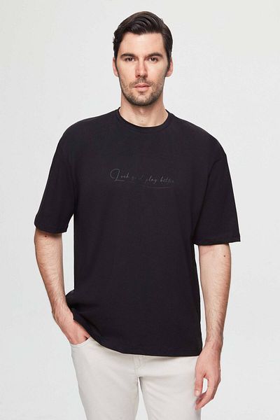 Twn Μπλουζάκι Oversize Μαύρο εμπριμέ 100% βαμβάκι