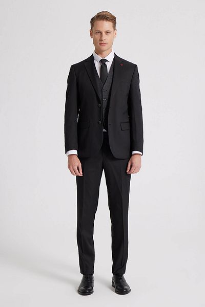 D'S Damat Costum negru uni Ds damă t Slim Fit cu combinație