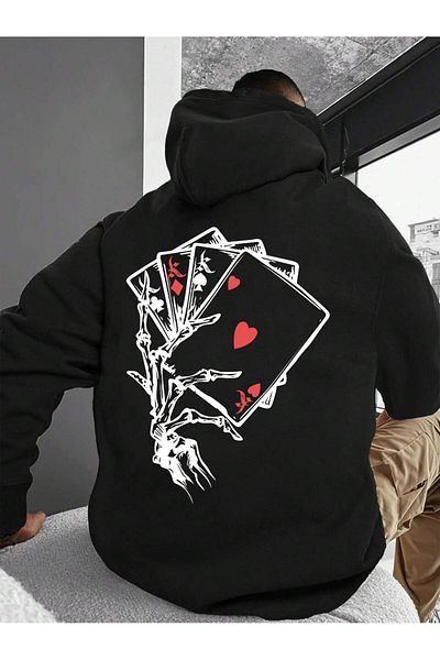 aynewmoda Черен суитшърт с качулка и принт на Хелоуин - Ayun Eagles Hoodie