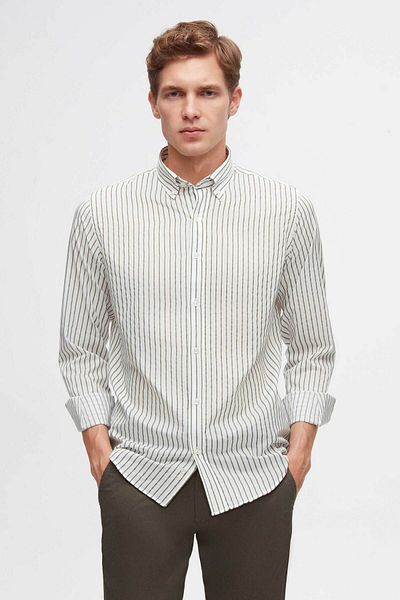 D'S Damat Slim Fit πράσινο ριγέ πουκάμισο