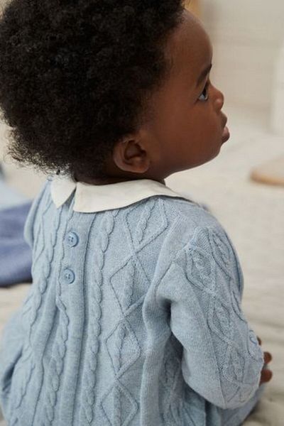 Next Baby 100% Cotton Blue Baby Collar Knitwear Premium Bottom and Top Set