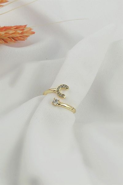 Çlk Accessories خاتم بحرف C من الحجر Stonedharfyüzükc