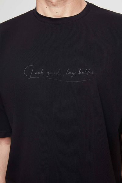 Twn Μπλουζάκι Oversize Μαύρο εμπριμέ 100% βαμβάκι