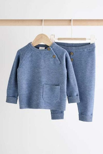 Next Baby 100% Cotton Dark Blue Knitwear Bottom and Top Set