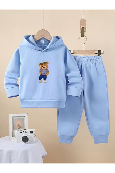 Let's Wear Bear Premium pentru băiat 3 Set de hanorac și pantaloni de trening compact din fire - Set sport din 2 piese