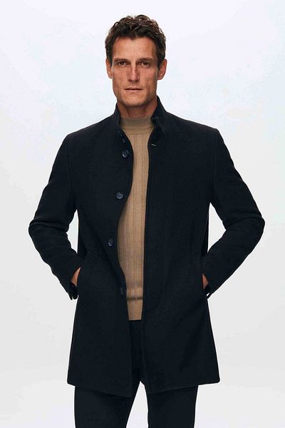 D'S Damat Παλτό με κανονική εφαρμογή Navy Blue γιακά
