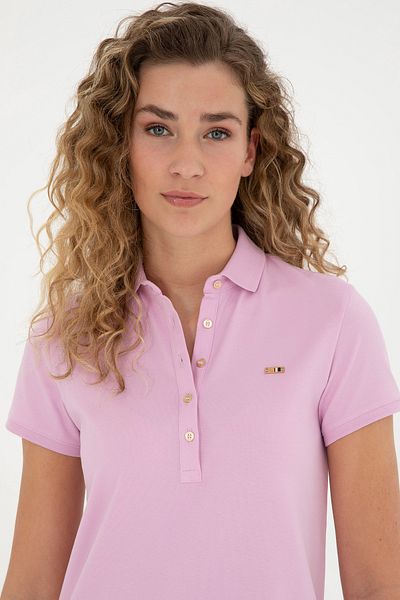 U.S. Polo Assn. Ροζ γυναικείο πλεκτό φόρεμα με λαιμό πόλο - 50285859 -VR041