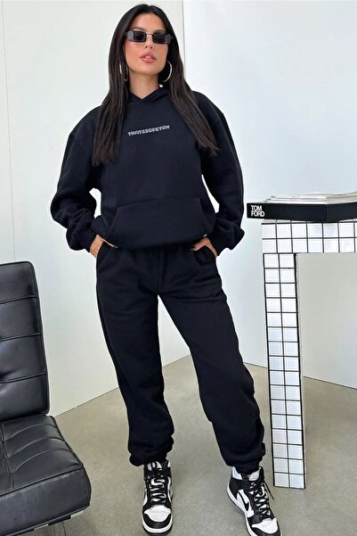 Mythologie That So Fetch Sweatshirt Sweatpants Jogger - Μαύρο σετ φόρμας με κουκούλα