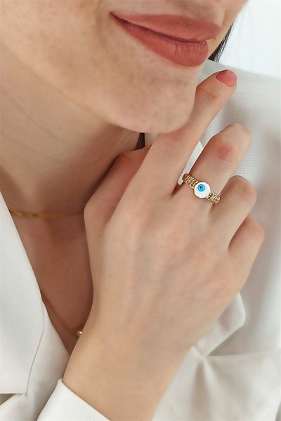 Çlk Accessories قابل للتعديل حجر منحني عين الشر حبة الدائري TrRing1277