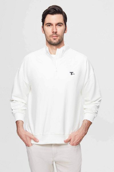 Twn Φούτερ Ecru Cotton Oversize - Εποχιακή με μισό φερμουάρ