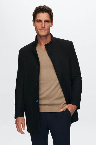 D'S Damat Regular Fit Schwarzer Kaschmirmantel mit Richterkragen