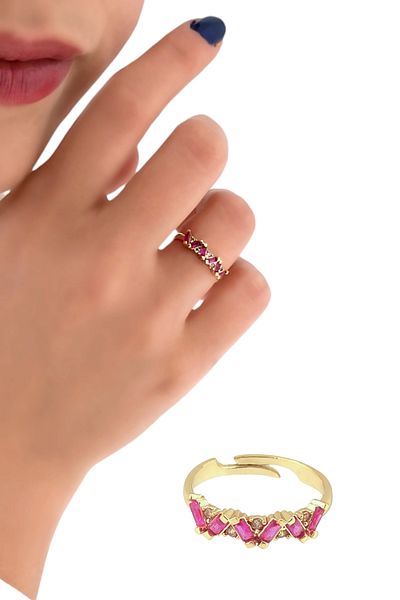 Çlk Accessories Premium Adjustable Colorful Baguette Jewelled Ring