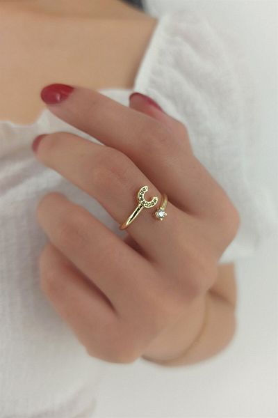 Çlk Accessories خاتم بحرف C من الحجر Stonedharfyüzükc